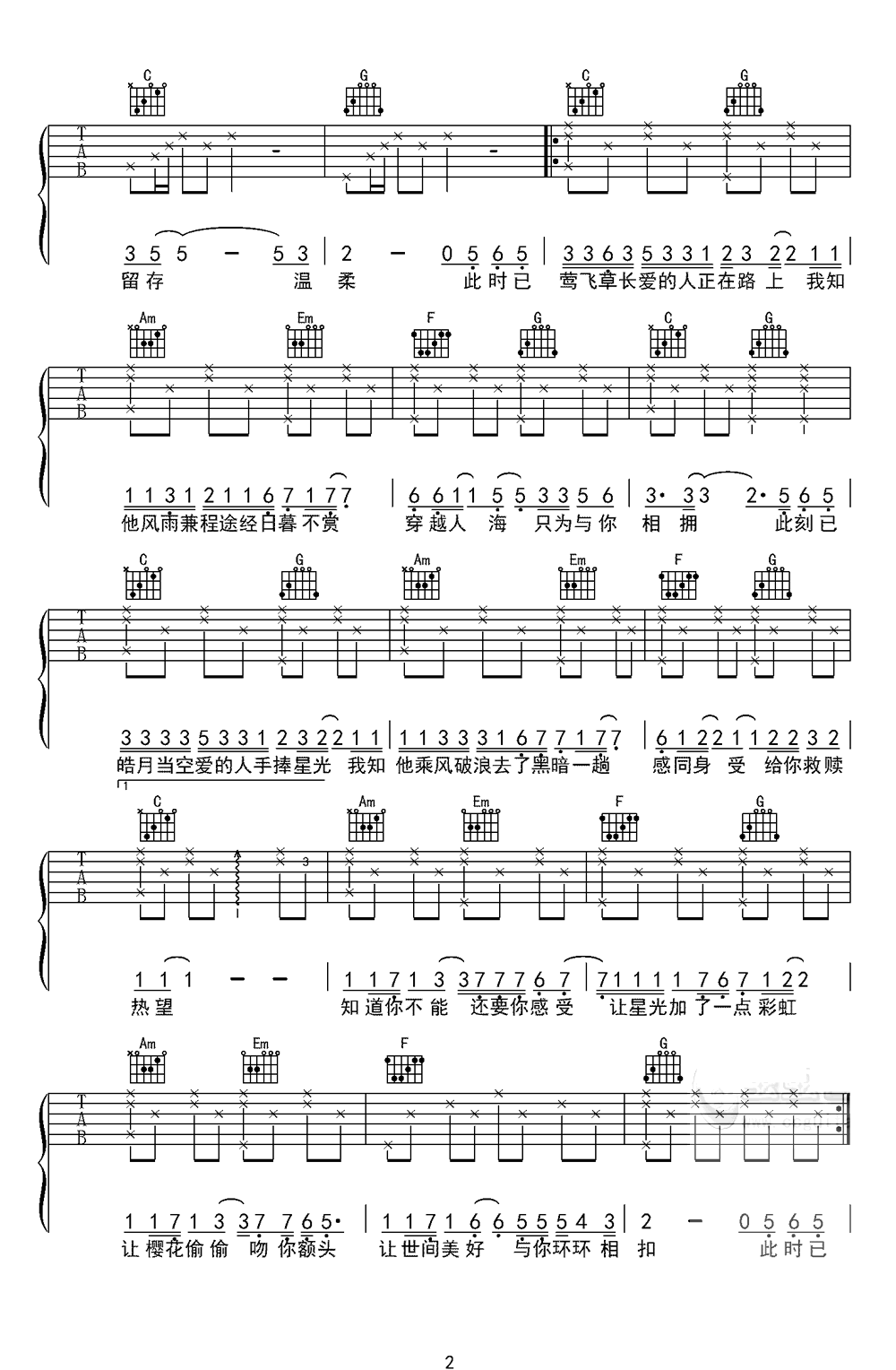 世间美好与你环环相扣吉他谱E调第(2)页