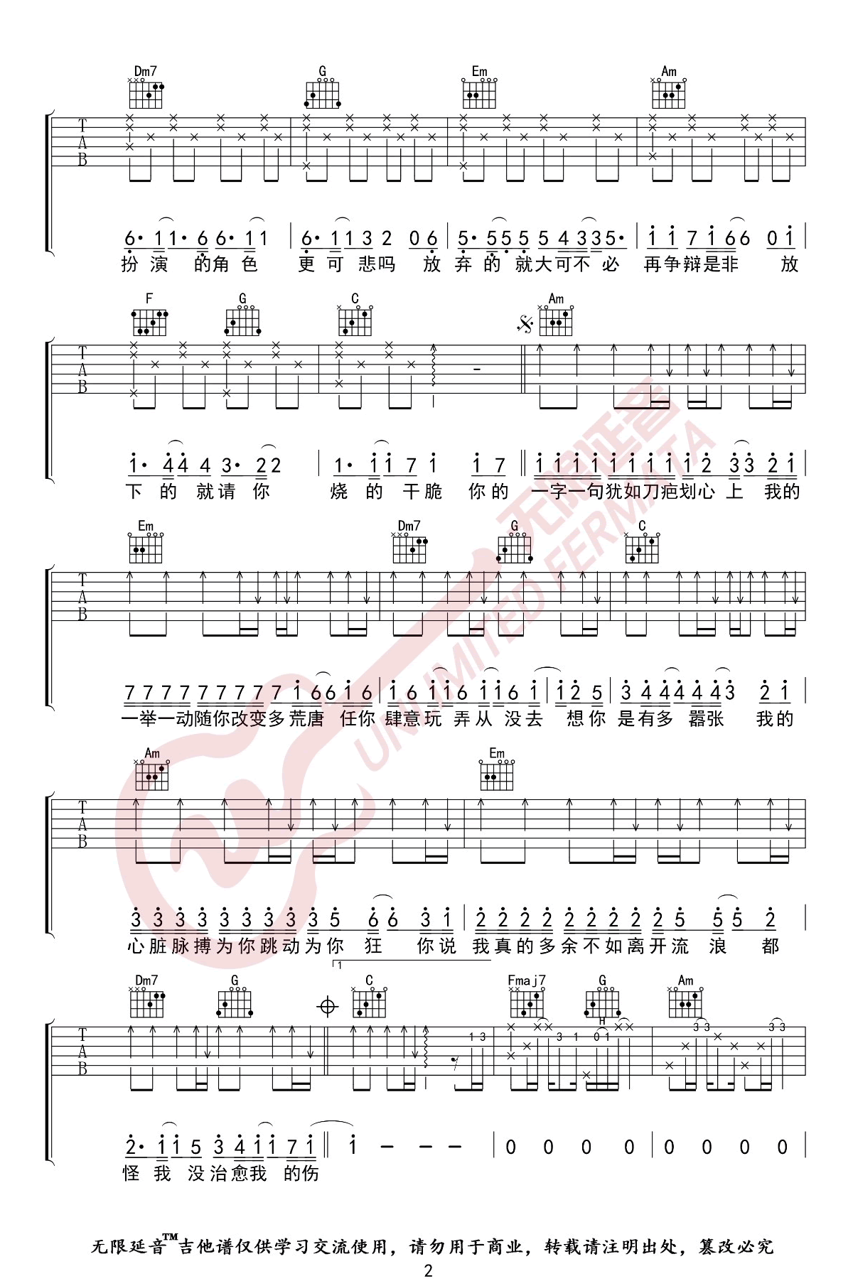 嚣张吉他谱C调第(2)页