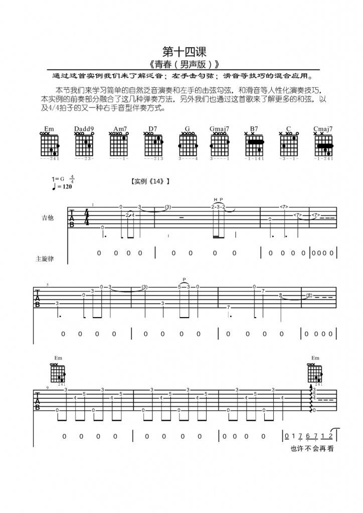 青春吉他谱男声版第(1)页