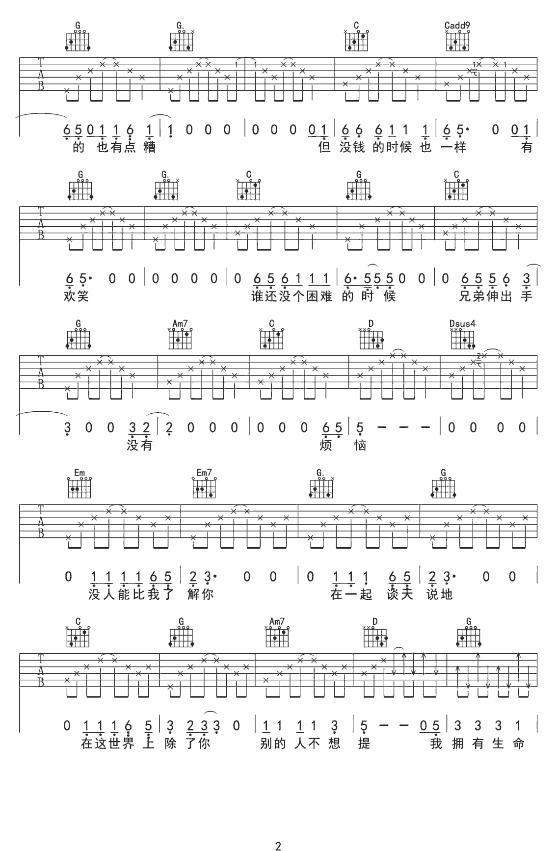 兄弟我和你吉他谱第(2)页