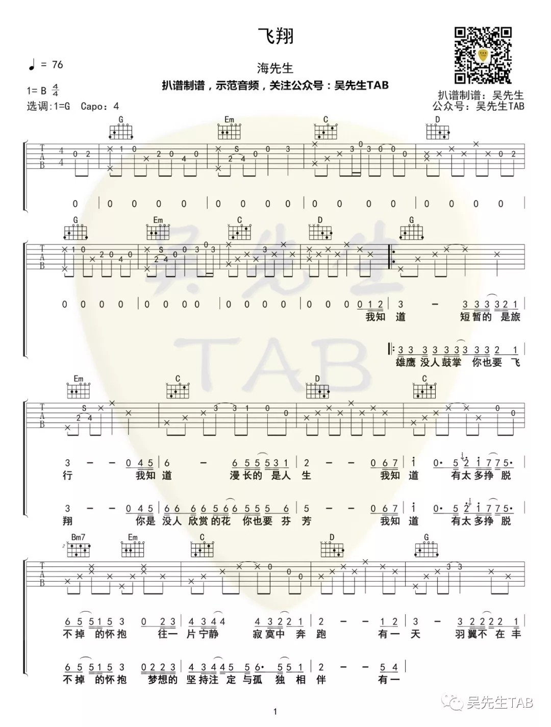 飞翔吉他谱吴先生第(1)页