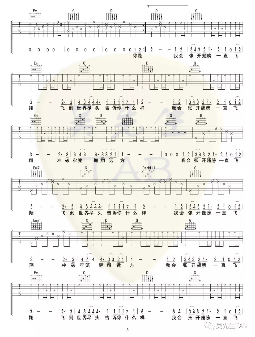 飞翔吉他谱吴先生第(3)页
