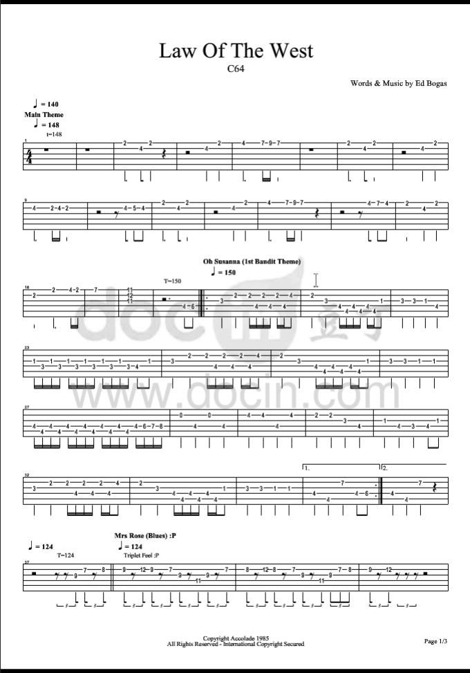 LawOfTheWest吉他指弹谱第(1)页