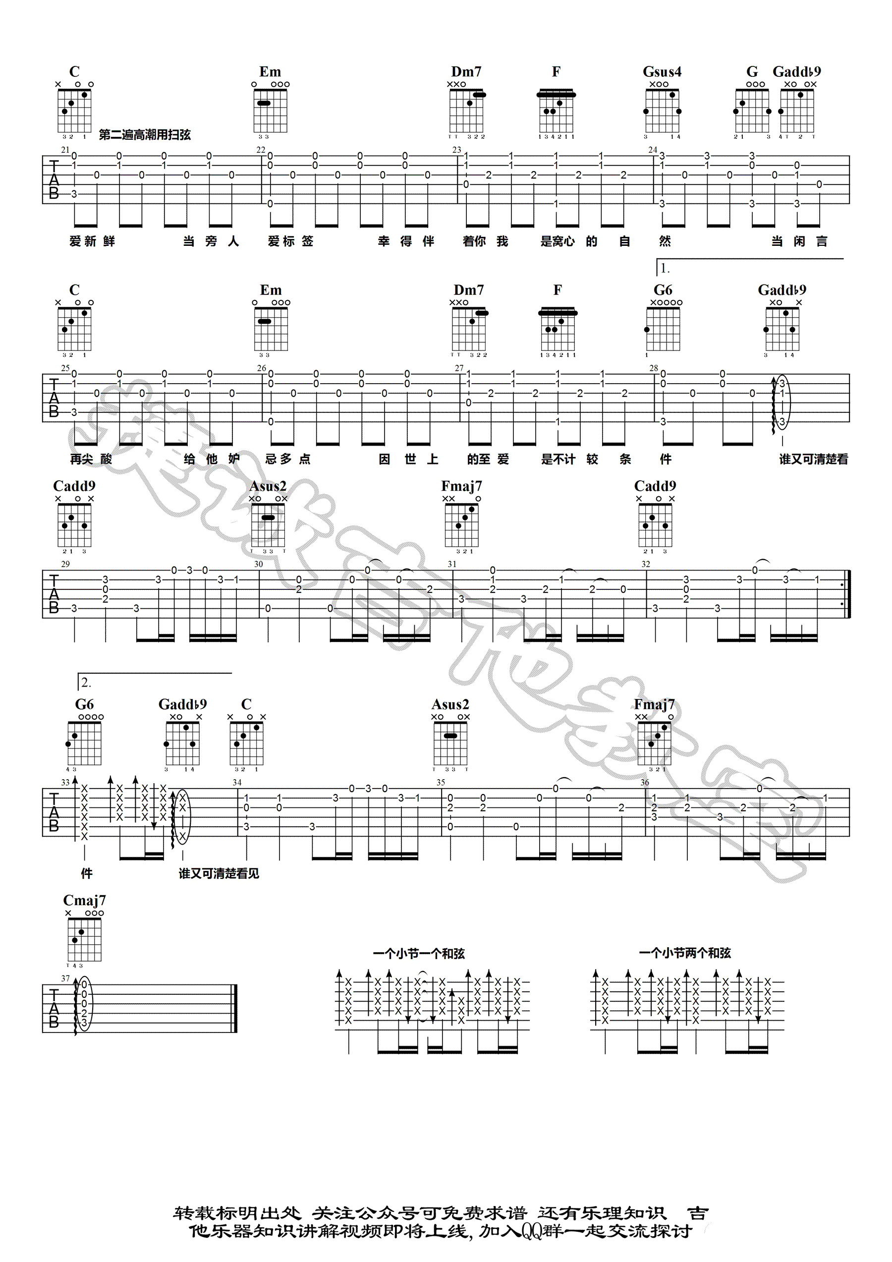 无条件吉他谱C调教学视频第(2)页