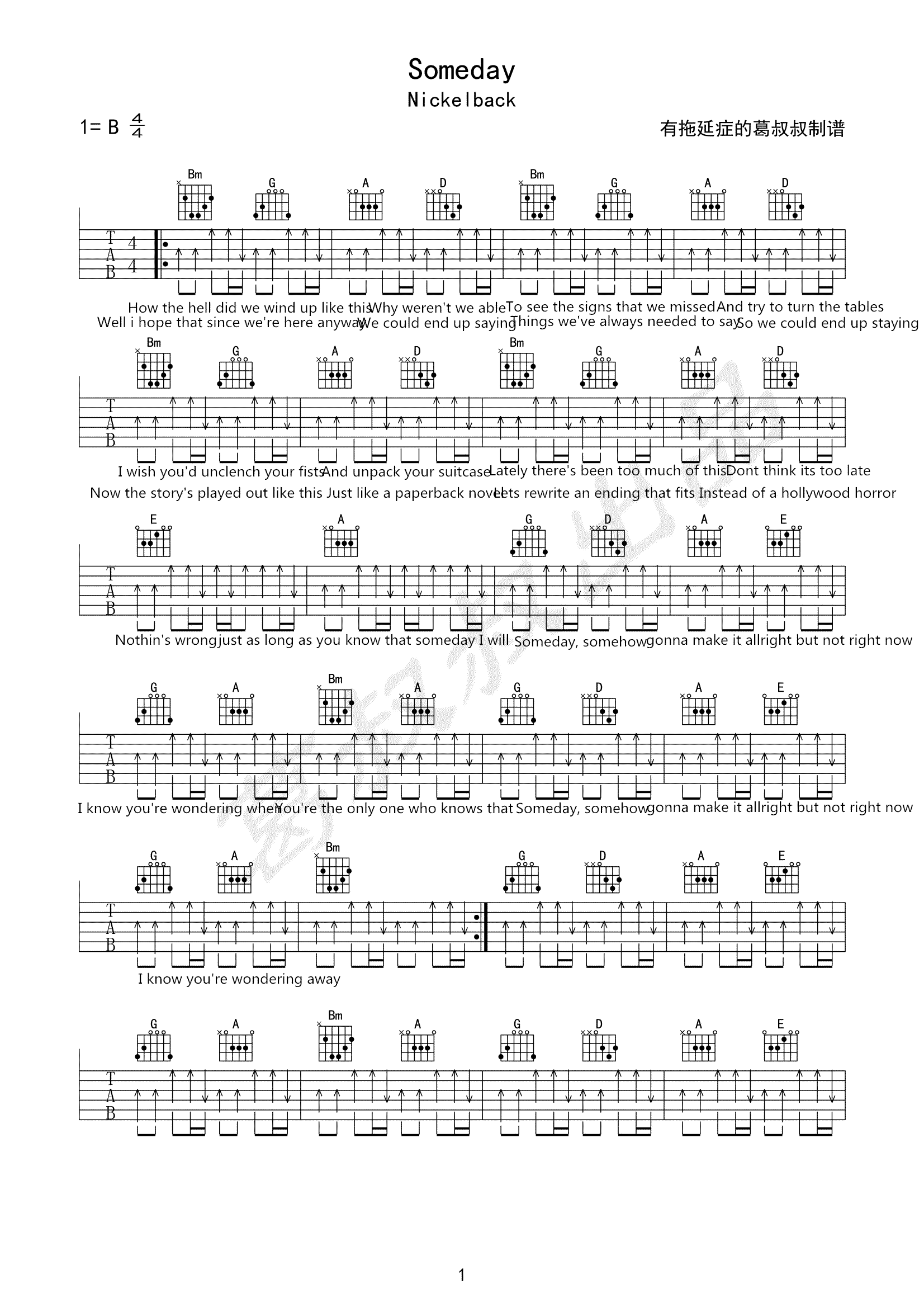 Someday吉他谱B调第(1)页