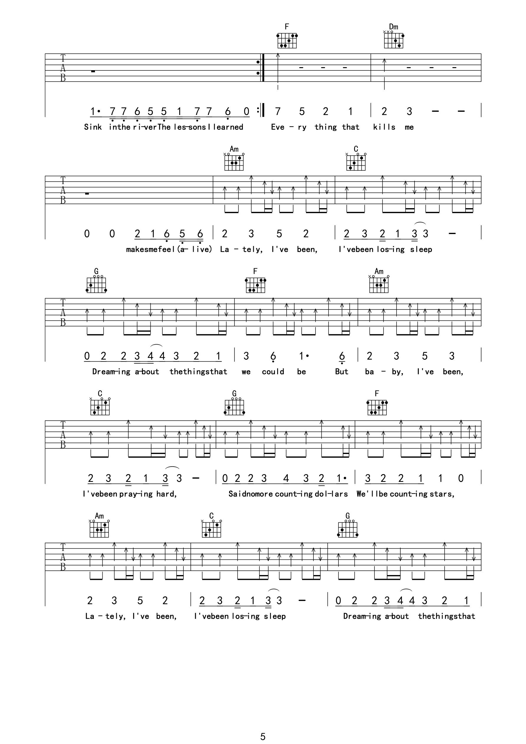 CountingStars吉他谱第(5)页