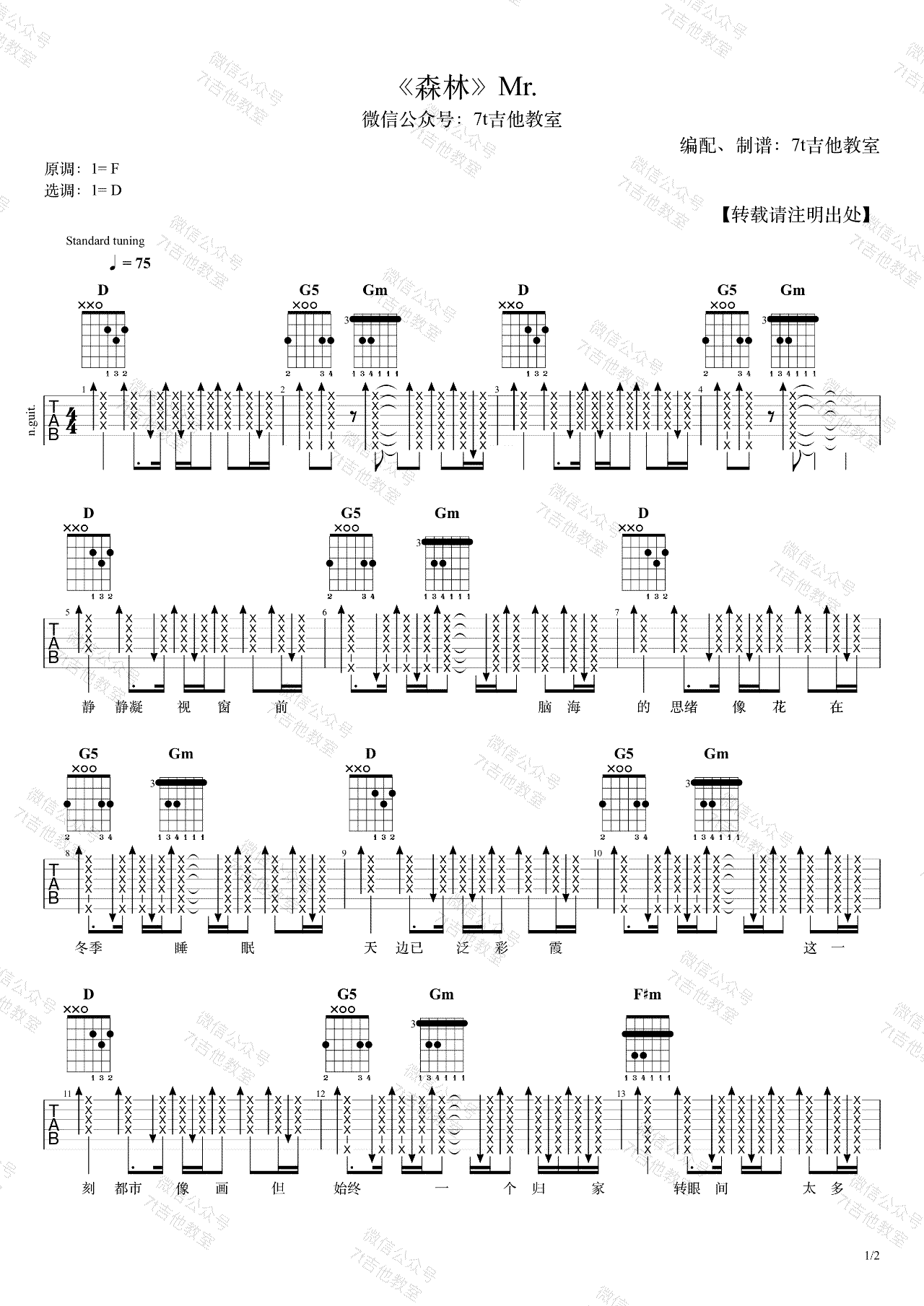 森林吉他谱D调第(1)页