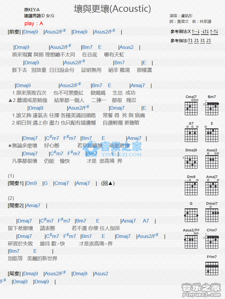 坏与更坏吉他谱