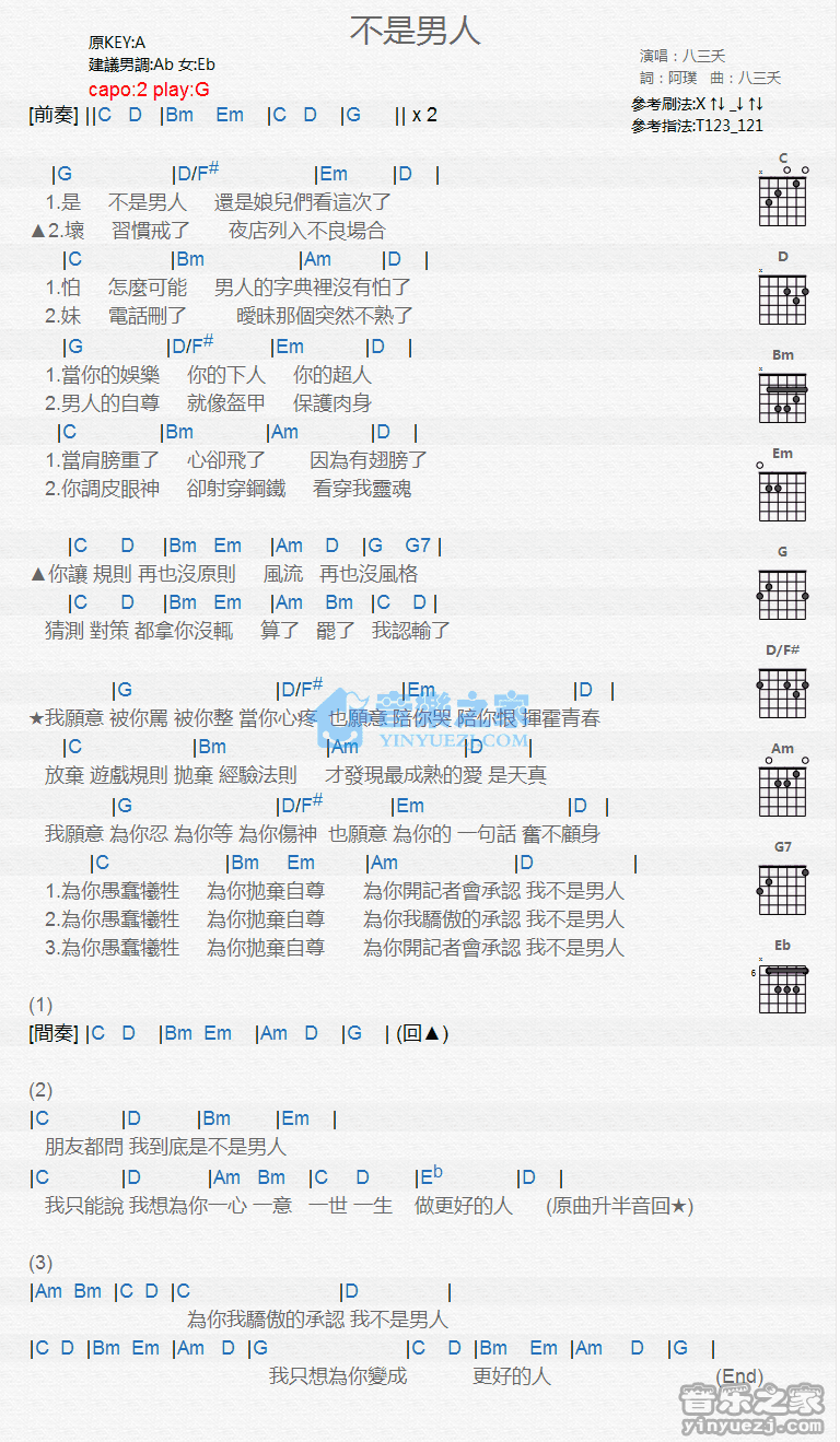 不是男人吉他谱