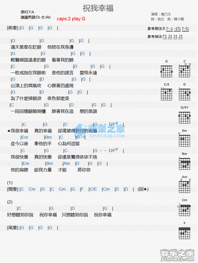 祝我幸福吉他谱