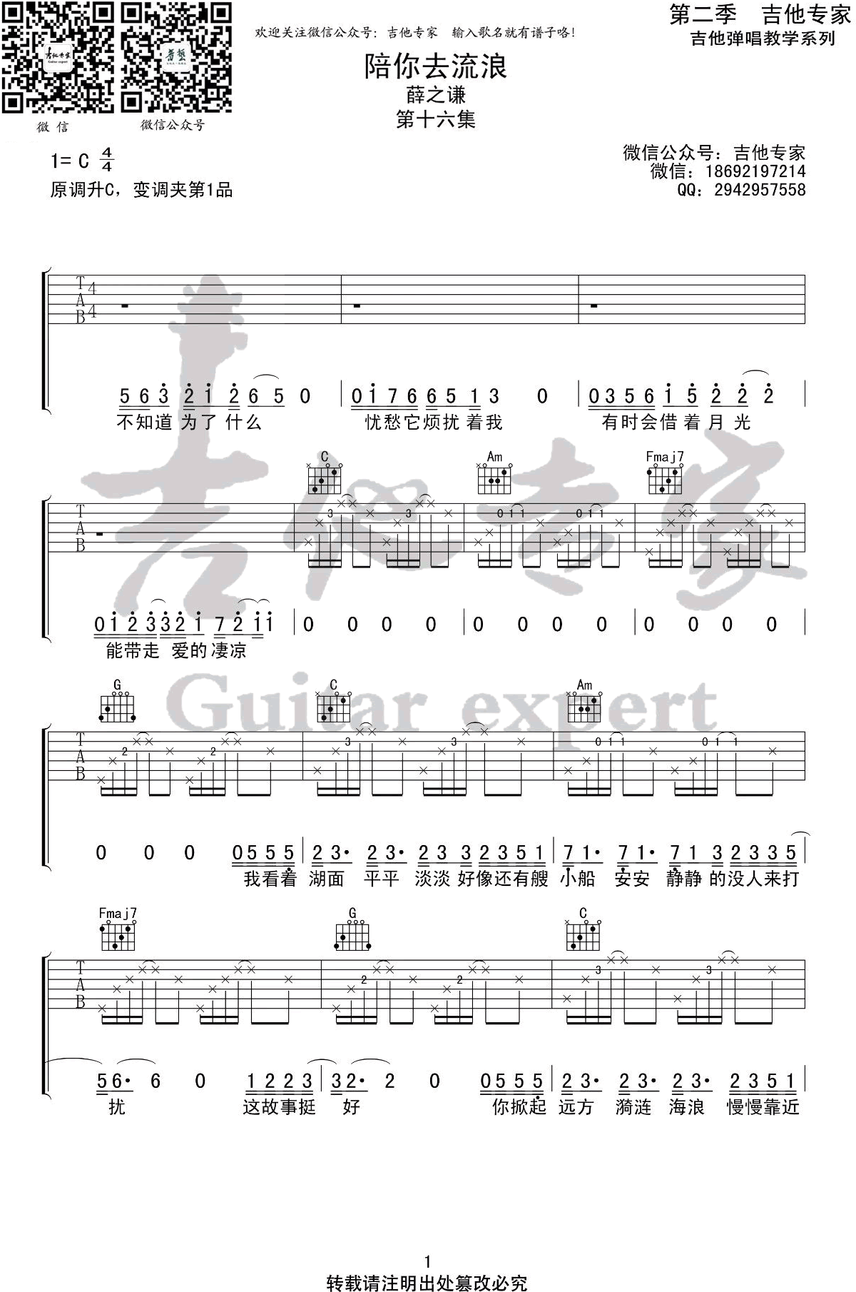 陪你去流浪吉他谱C调第(1)页