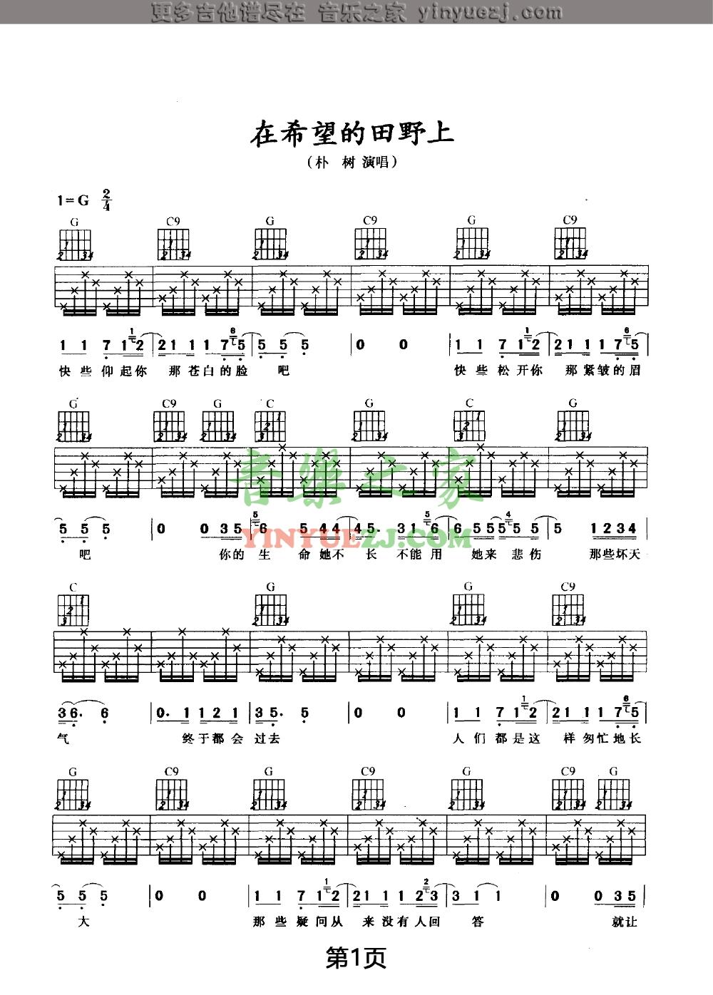 在希望的田野上吉他谱第(1)页