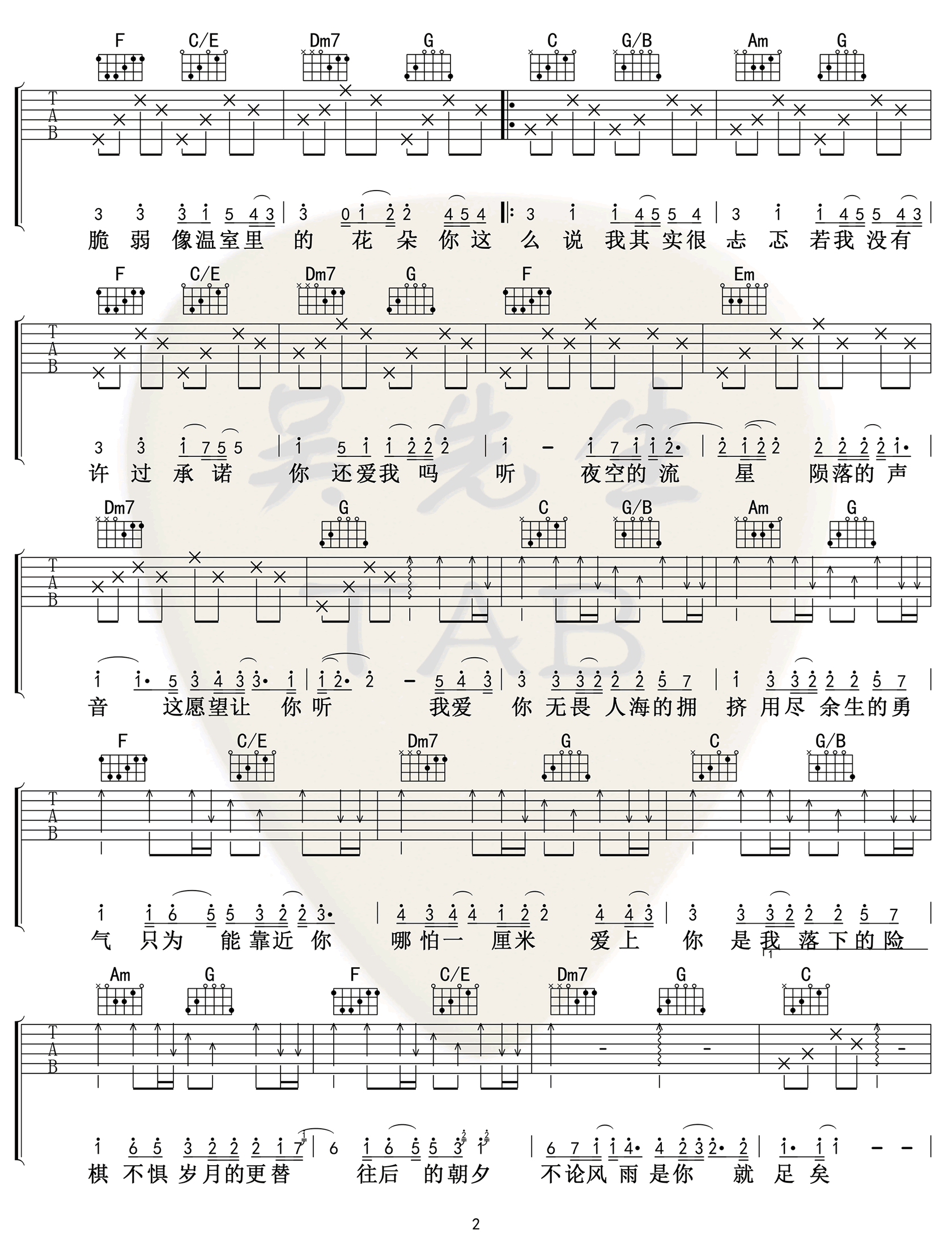 勇气吉他谱抖音热门歌曲第(2)页