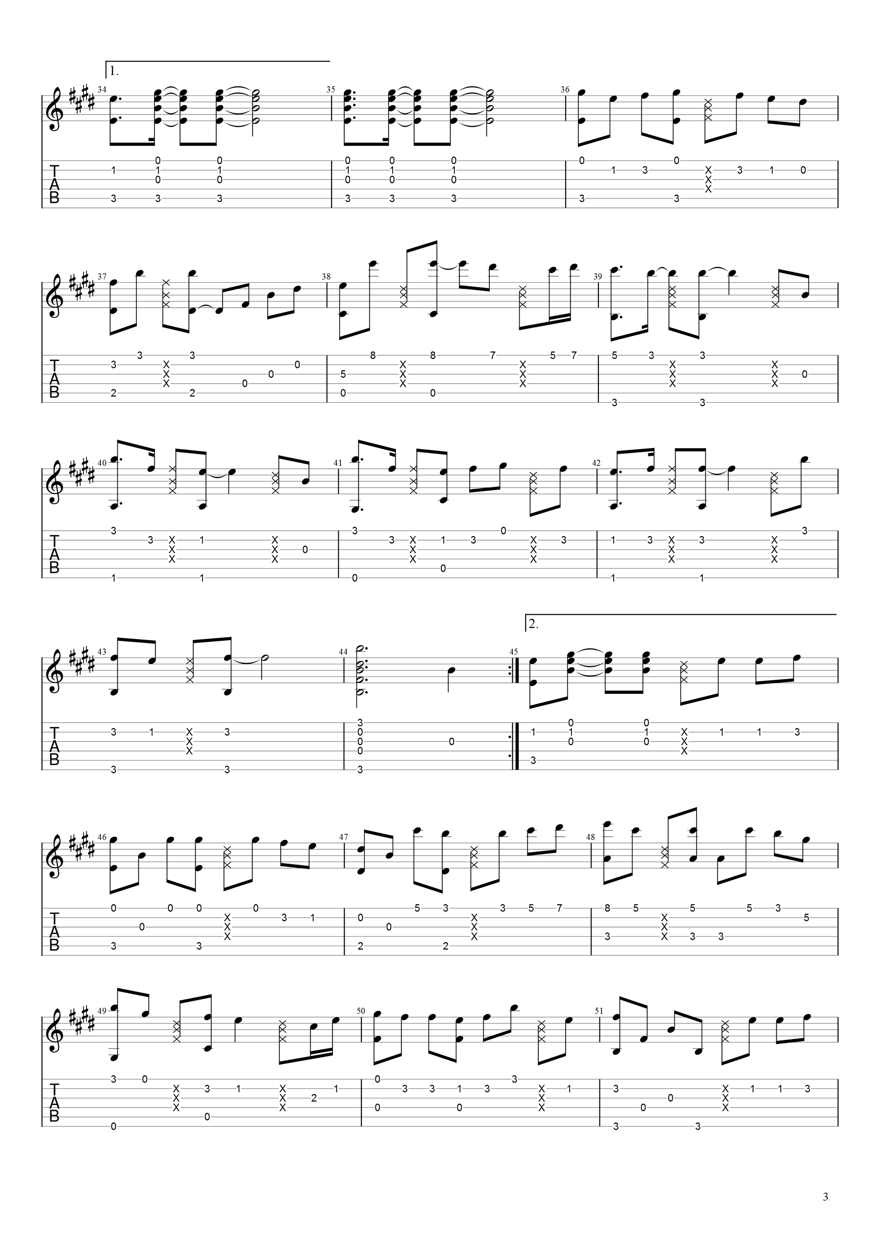 纸短情长指弹吉他谱第(3)页