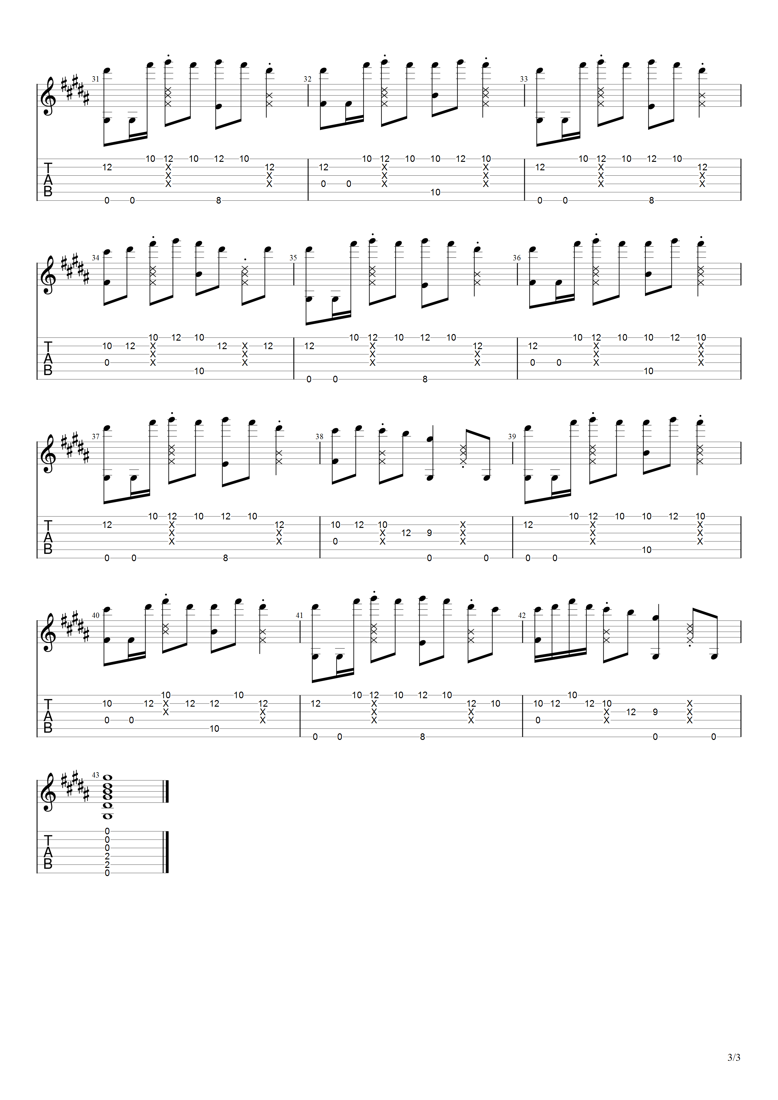 下山吉他谱原版六线谱第(3)页