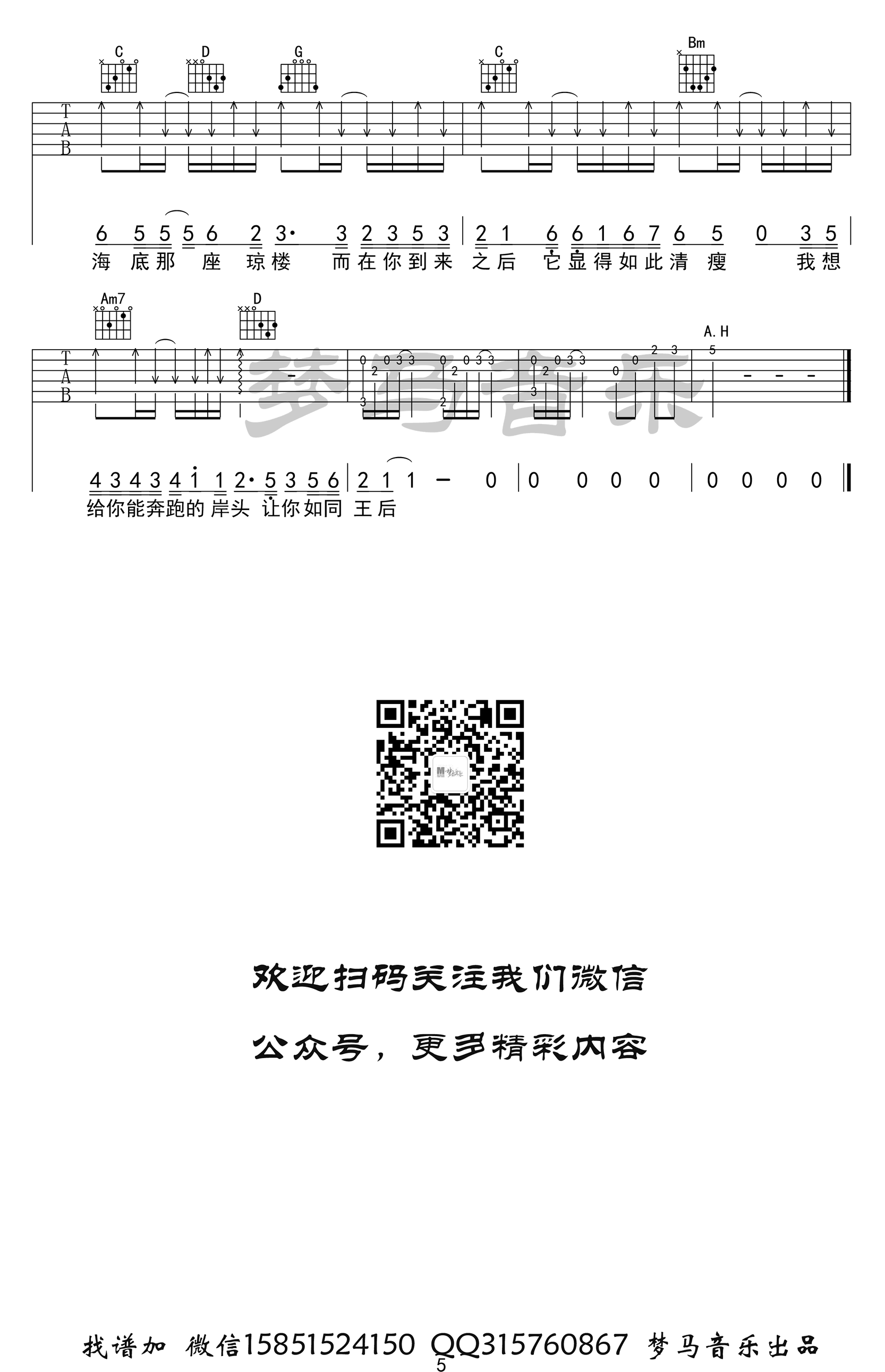 化身孤岛的鲸吉他谱G调第(5)页