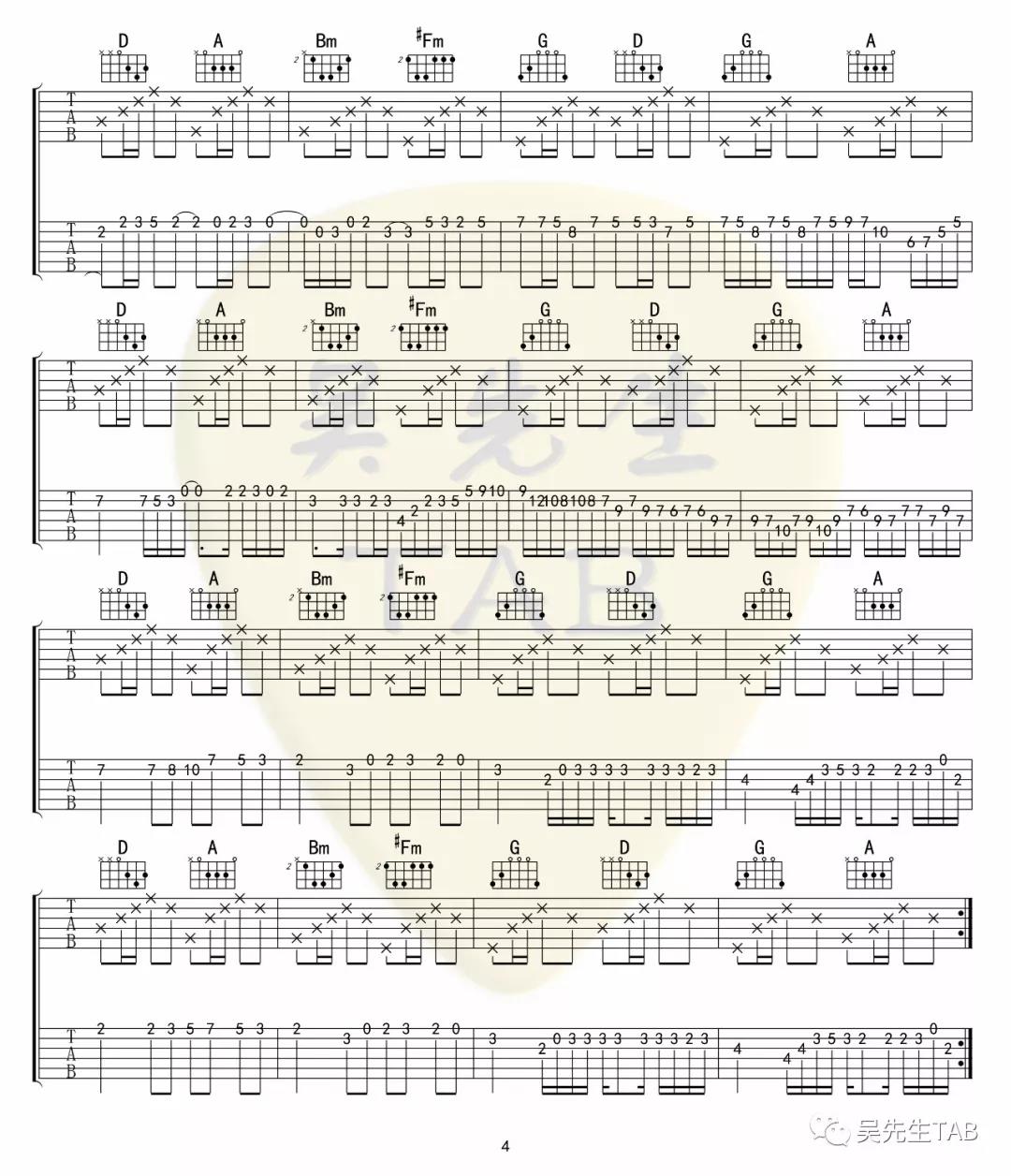 卡农吉他谱D大调双吉他改编版本第(4)页
