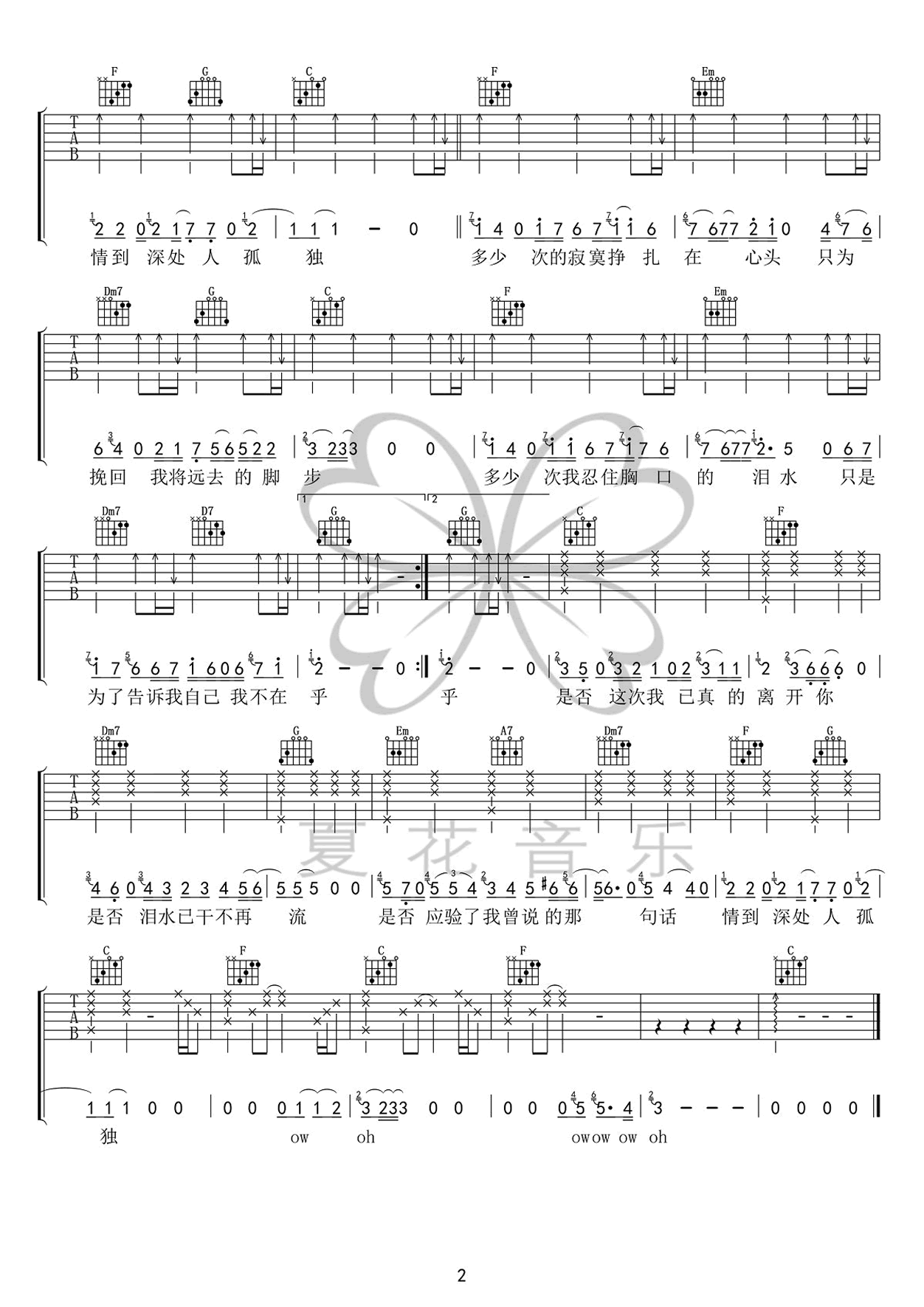 是否吉他谱C调简单版+原版六线谱第(2)页