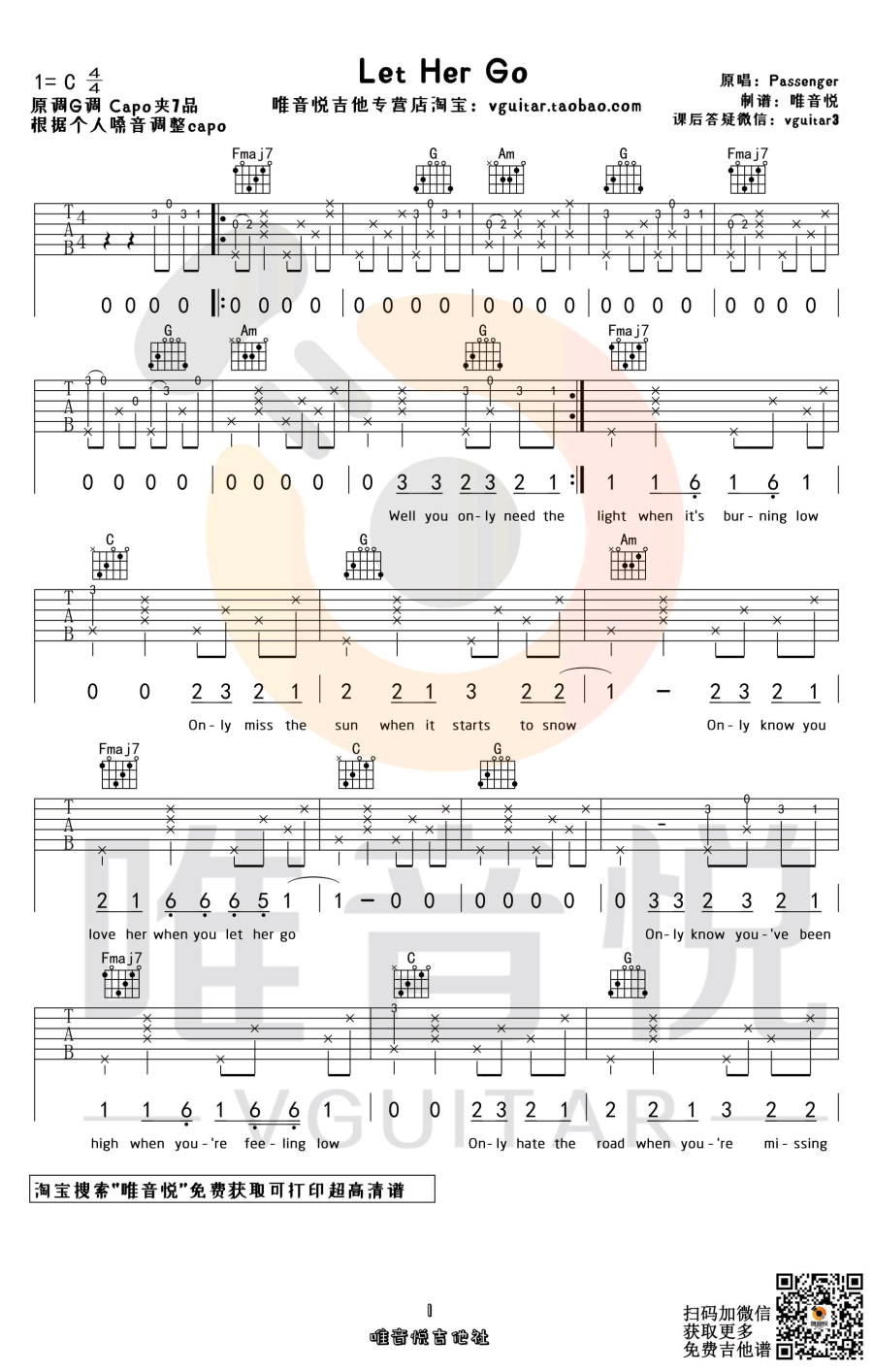 LetHerGo吉他谱C调原版第(1)页