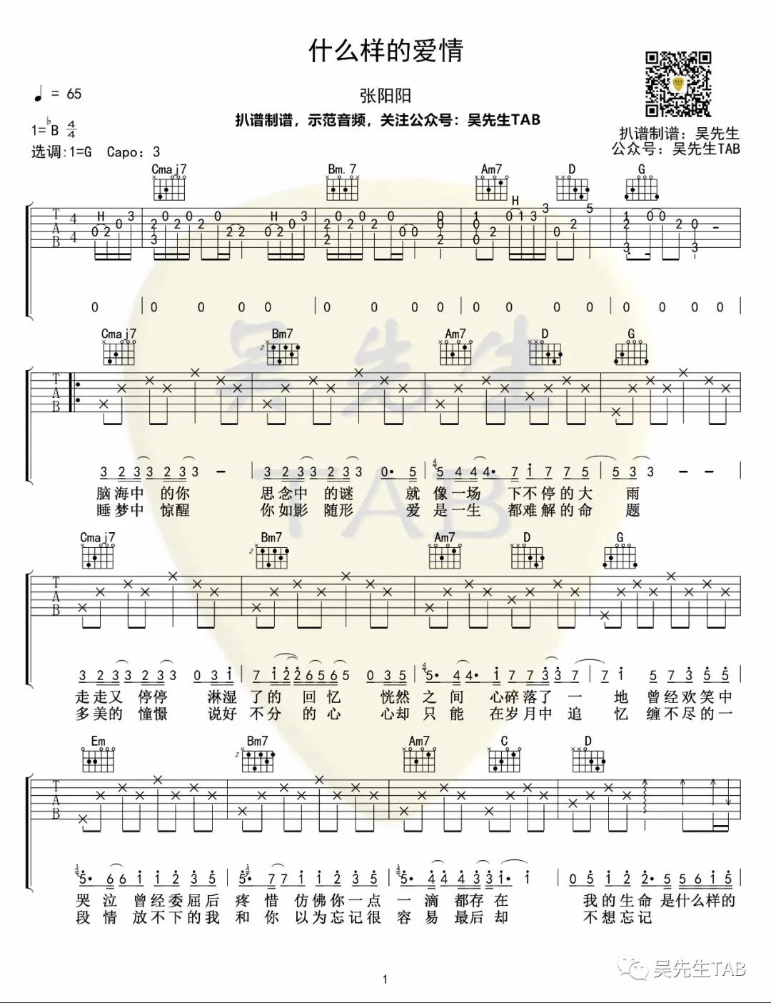 什么样的爱情吉他谱G调高清版吴先生第(1)页