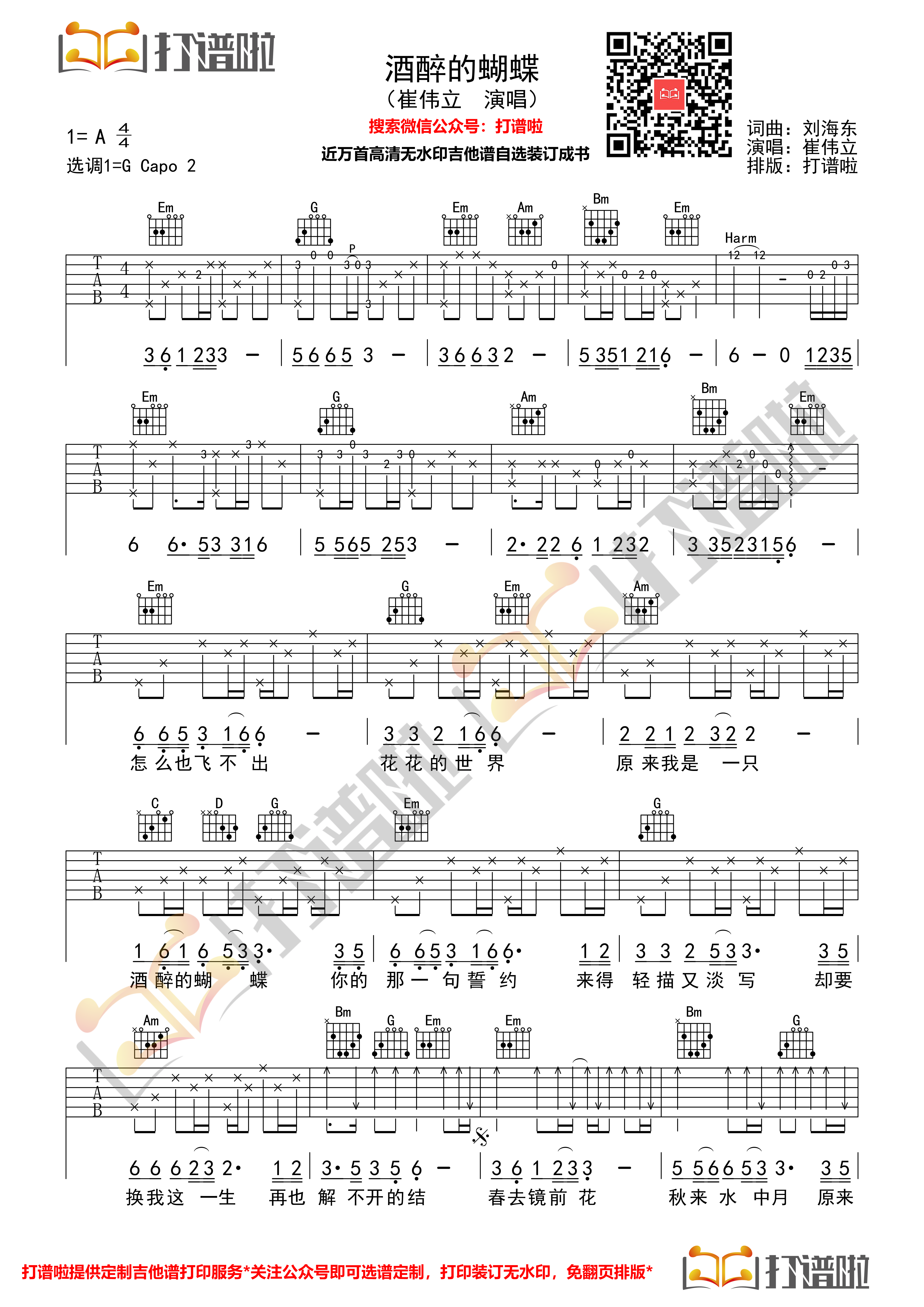酒醉的蝴蝶吉他谱G调第(1)页