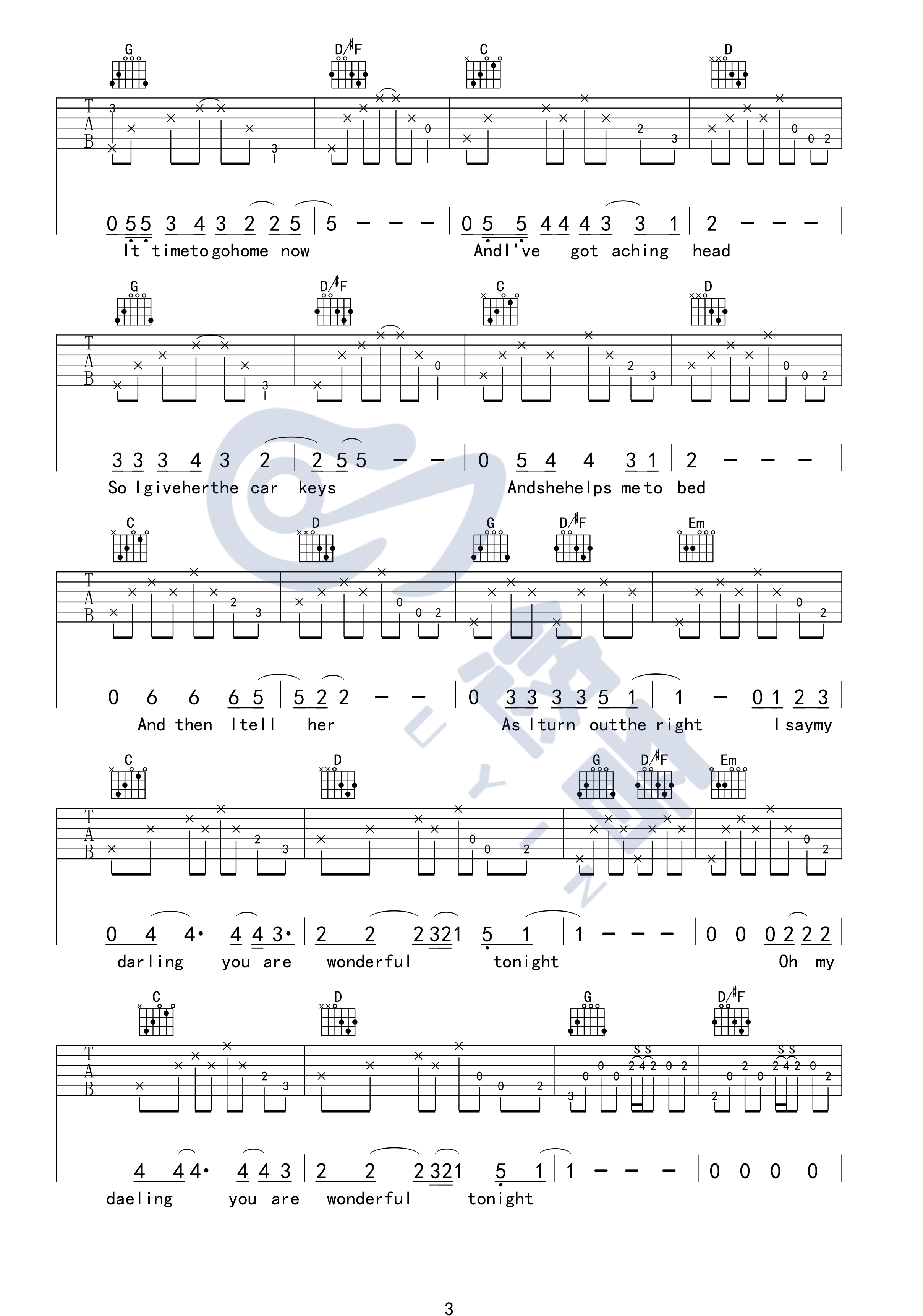 Wonderfultonight吉他谱悠音课堂第(3)页