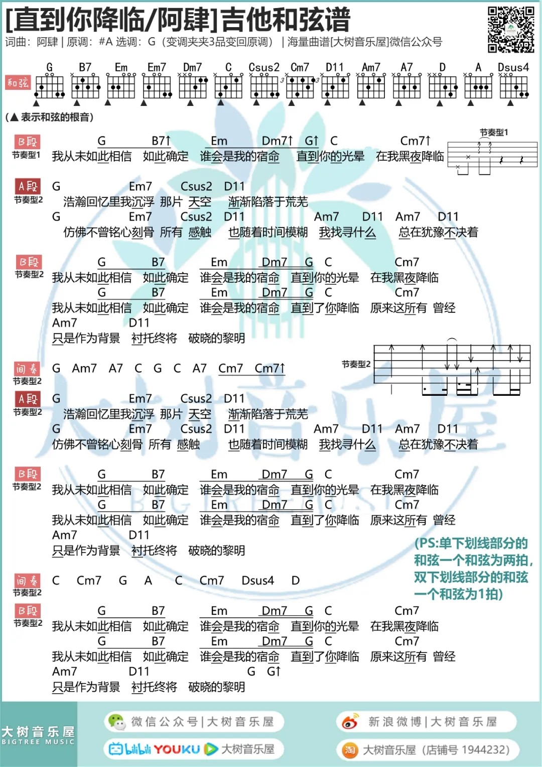 直到你降临吉他谱G调大树音乐屋