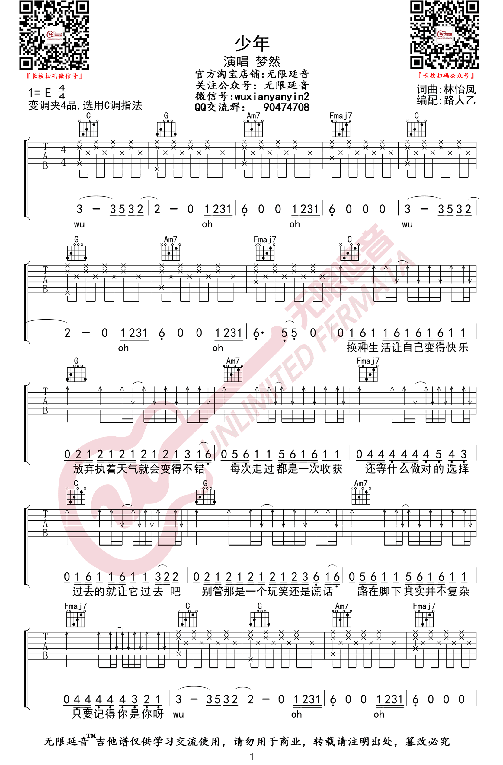 少年吉他谱C调无限延音第(1)页