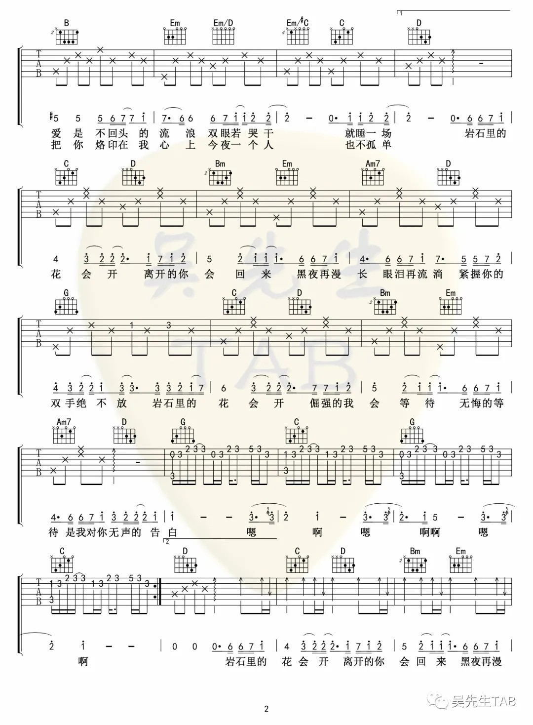 岩石里的花吉他谱吴先生第(2)页