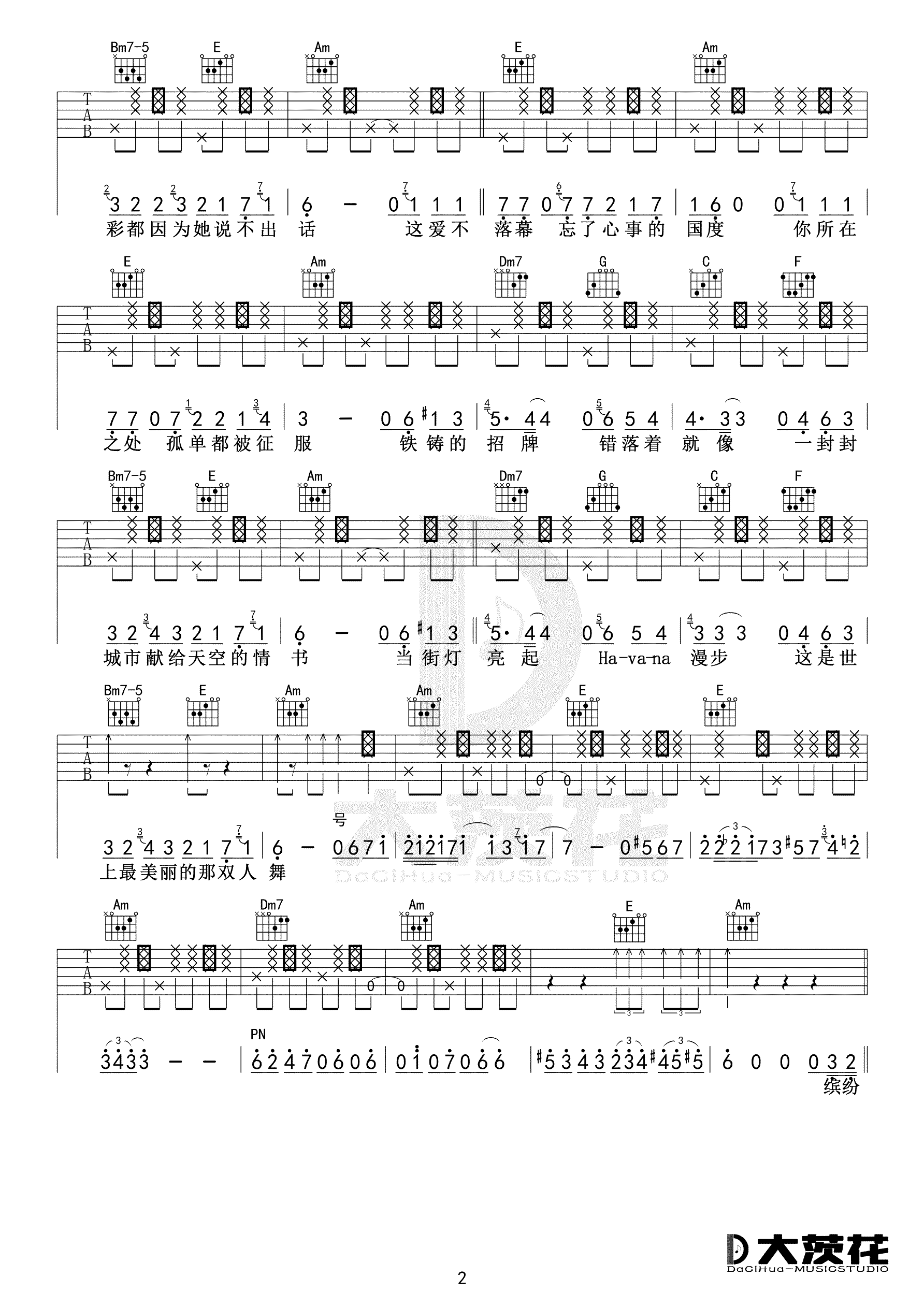 Mojito吉他谱C调弹唱六线谱第(2)页