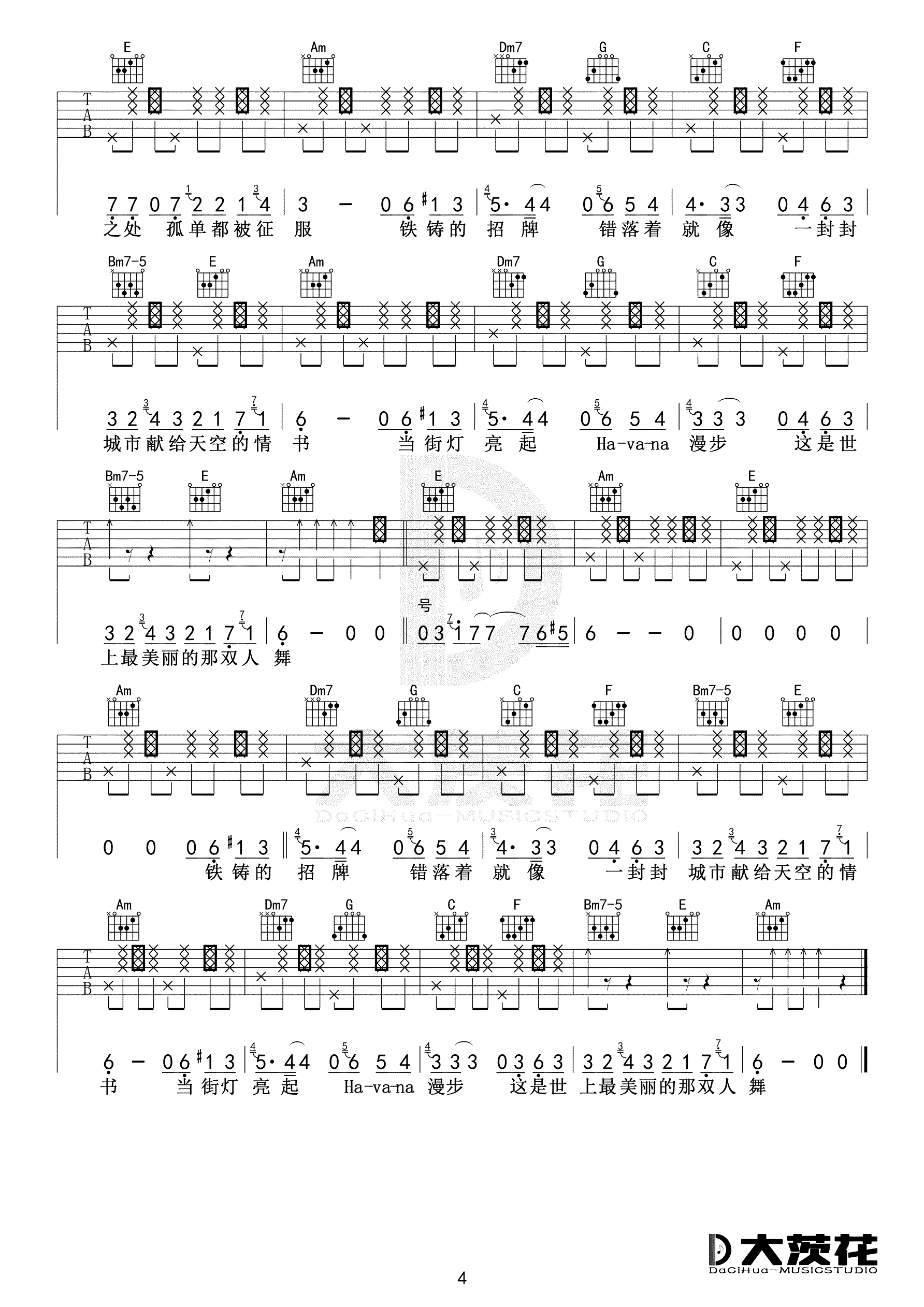 Mojito吉他谱C调弹唱六线谱第(4)页