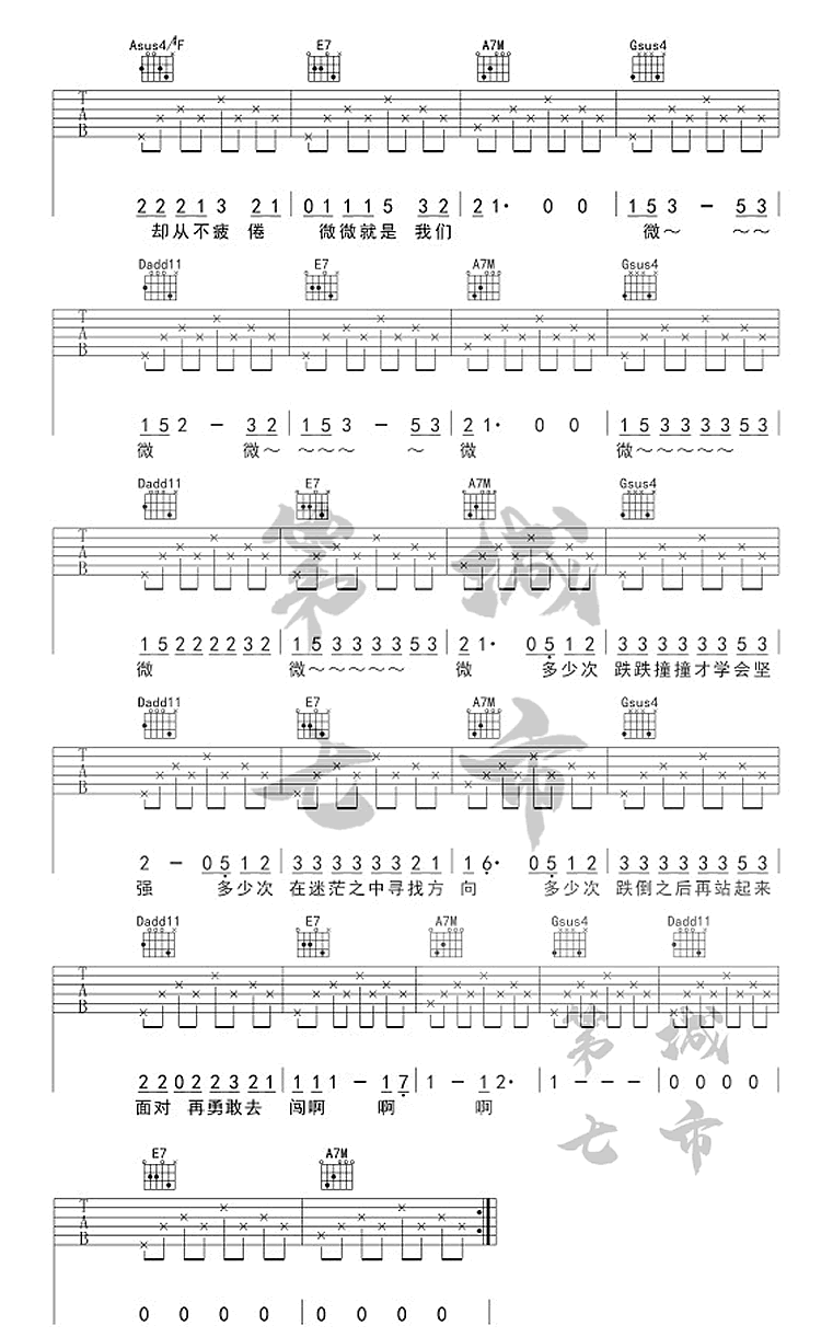 微微吉他谱男生版弹唱六线谱第(2)页