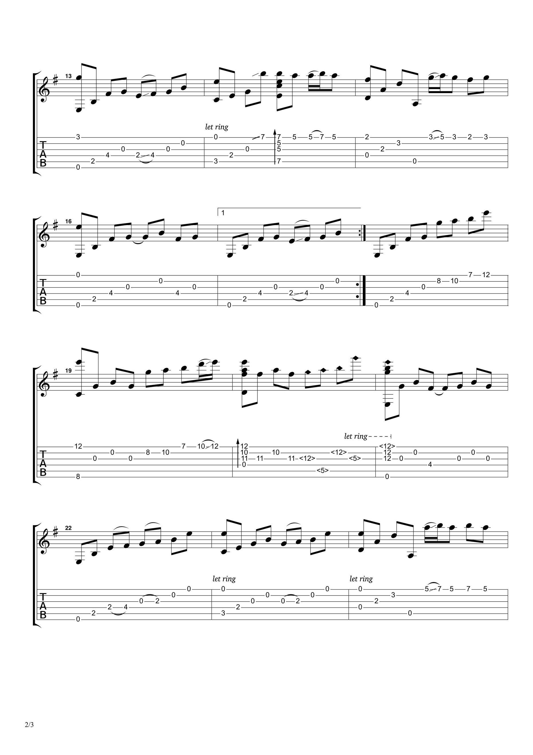 夜的钢琴曲5指弹吉他谱第(2)页