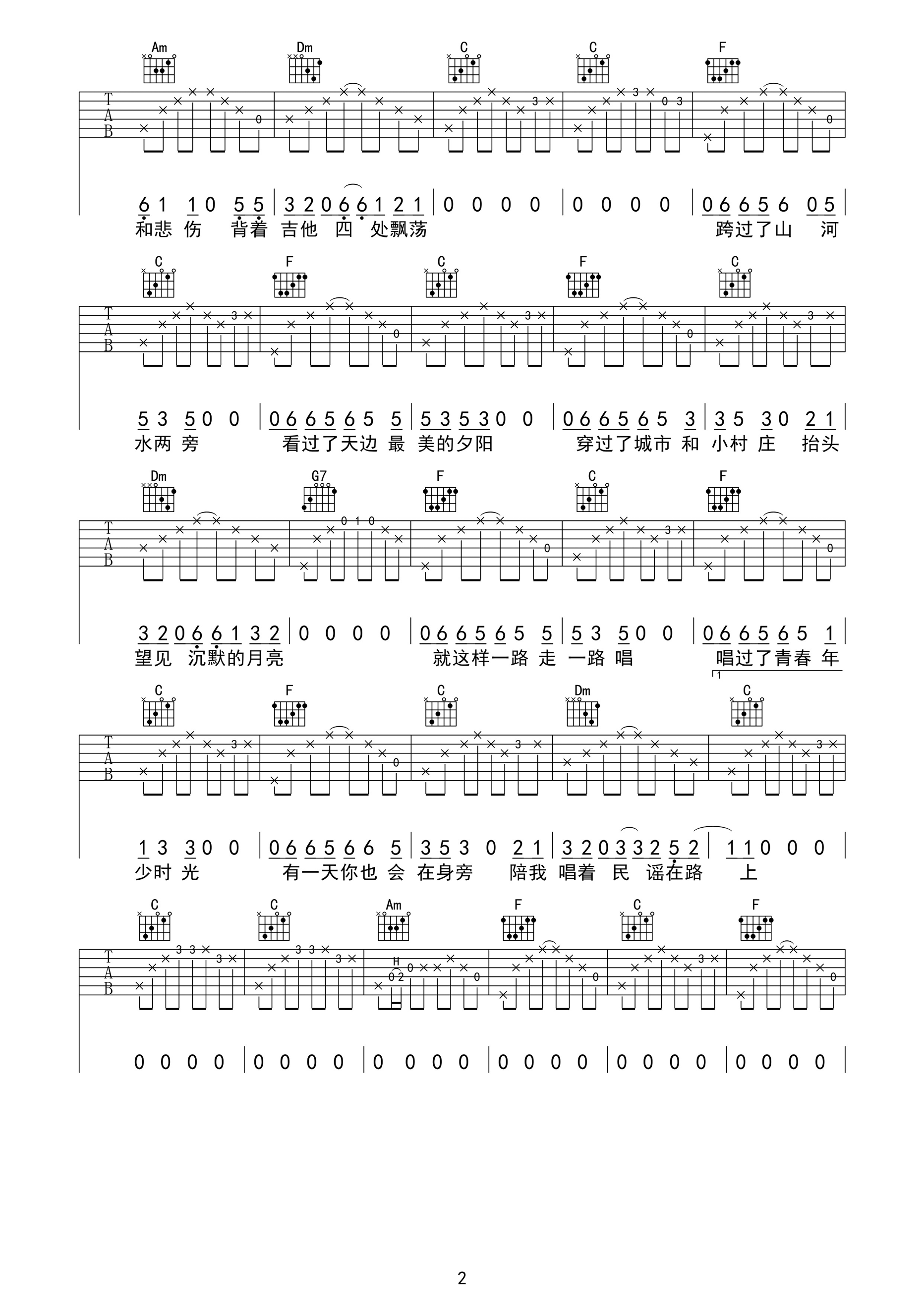 民谣在路上吉他谱第(2)页