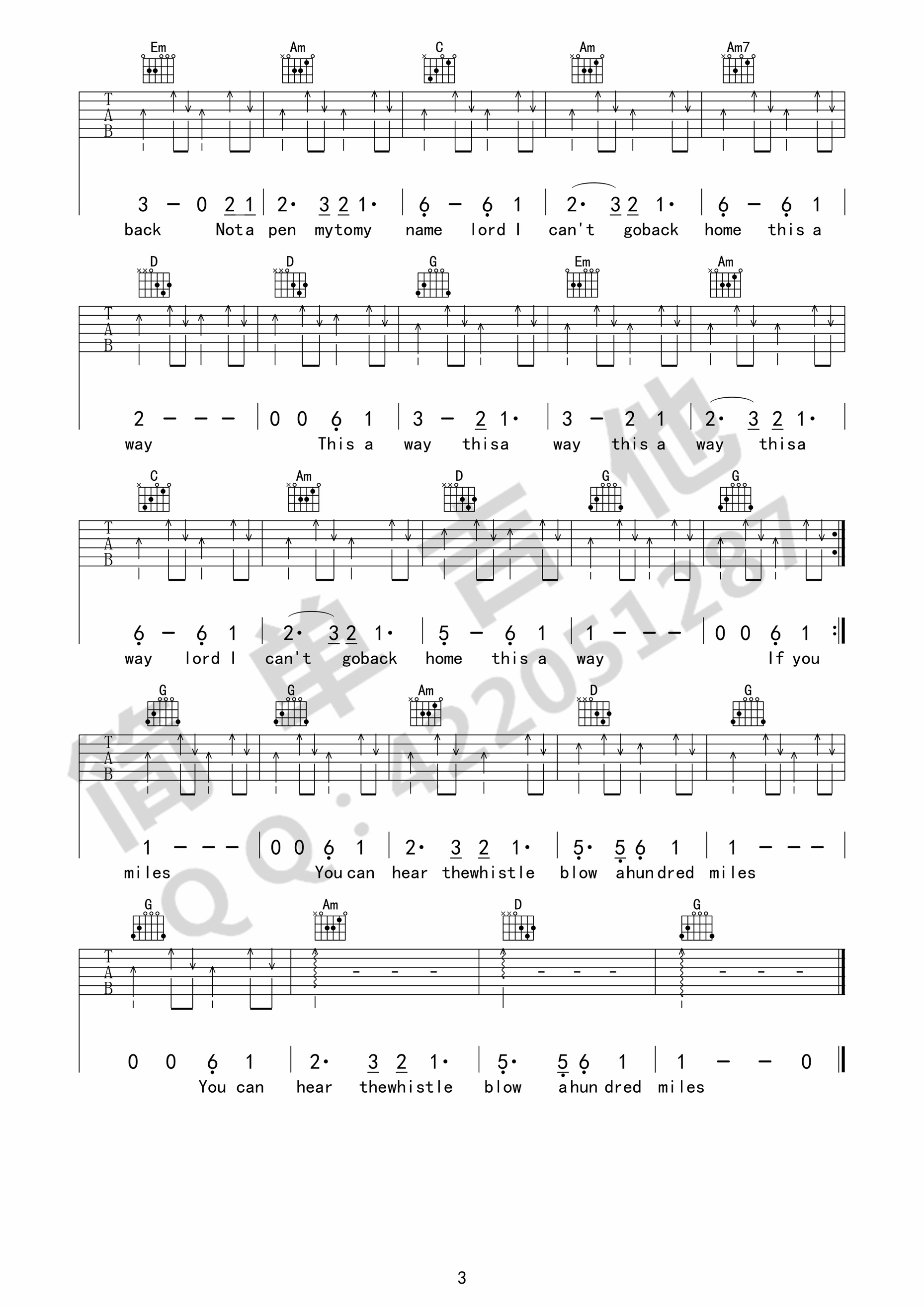 500miles吉他谱第(3)页